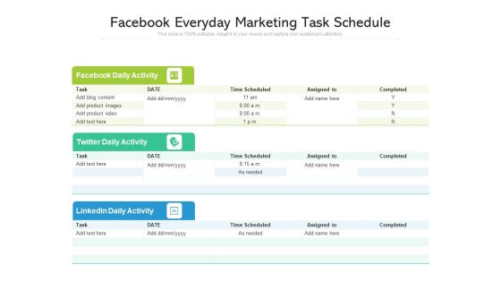 Facebook Everyday Marketing Task Schedule Ppt PowerPoint Presentation File Images PDF