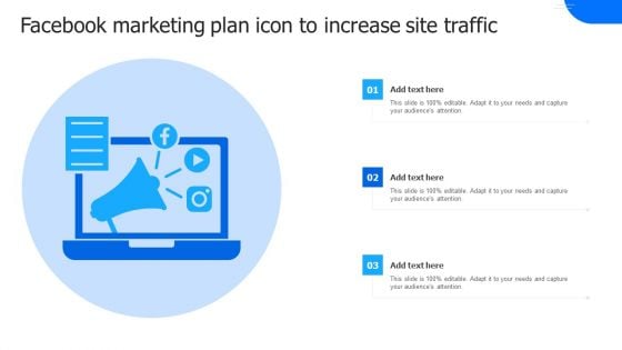 Facebook Marketing Plan Icon To Increase Site Traffic Topics PDF