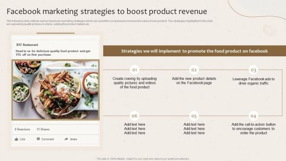 Facebook Marketing Strategies To Boost Product Revenue Launching New Beverage Product Designs PDF