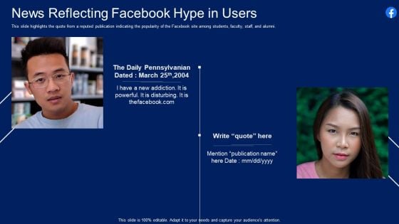 Facebook Original Capital Funding News Reflecting Facebook Hype In Users Icons PDF