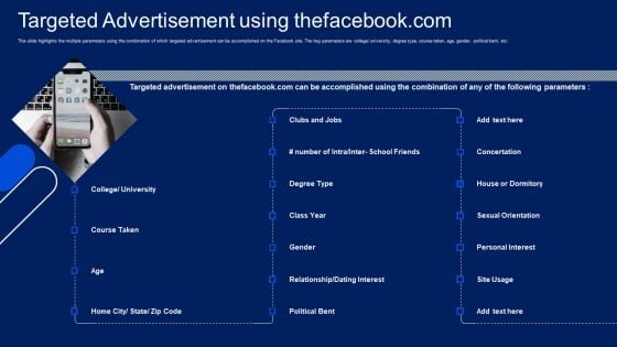 Facebook Original Elevator Funding Pitch Deck Targeted Advertisement Using Thefacebook Com Diagrams PDF