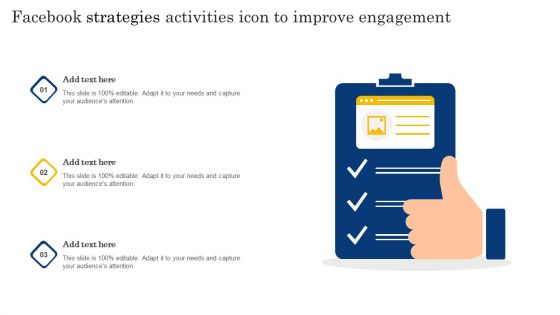 Facebook Strategies Activities Icon To Improve Engagement Pictures PDF