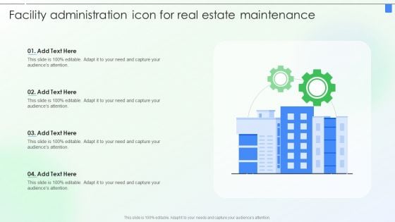 Facility Administration Icon For Real Estate Maintenance Ppt PowerPoint Presentation Pictures Portrait PDF