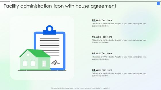 Facility Administration Icon With House Agreement Ppt PowerPoint Presentation Pictures Design Ideas PDF