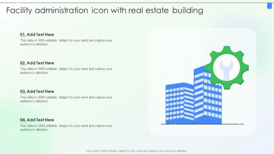 Facility Administration Icon With Real Estate Building Ppt PowerPoint Presentation Pictures Gallery PDF