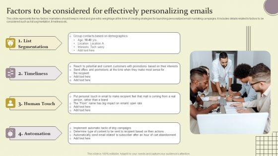 Factors To Be Considered For Effectively Personalizing Emails Ppt Outline Information PDF