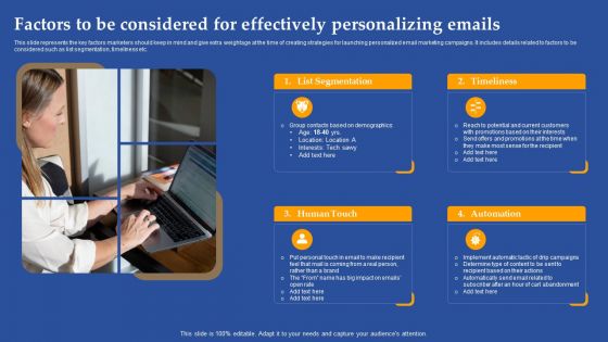 Factors To Be Considered For Effectively Personalizing Emails Ppt Styles Guidelines PDF