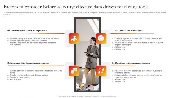 Factors To Consider Before Selecting Effective Data Driven Marketing Tools Summary PDF