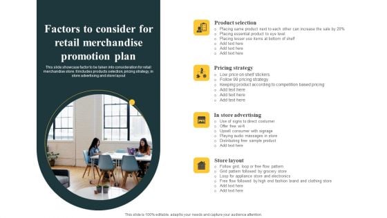 Factors To Consider For Retail Merchandise Promotion Plan Portrait PDF