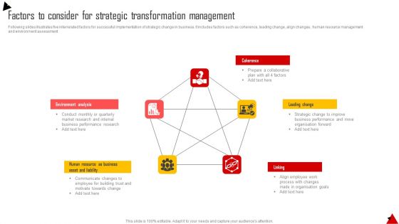 Factors To Consider For Strategic Transformation Management Template PDF