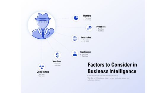 Factors To Consider In Business Intelligence Ppt PowerPoint Presentation Ideas Slide Portrait