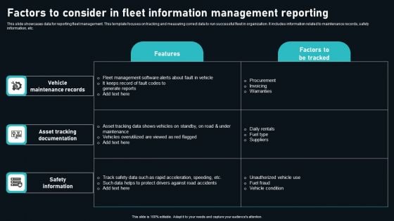 Factors To Consider In Fleet Information Management Reporting Topics PDF