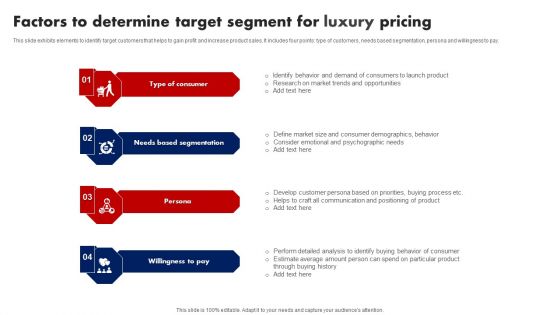 Factors To Determine Target Segment For Luxury Pricing Ppt Model Design Inspiration PDF