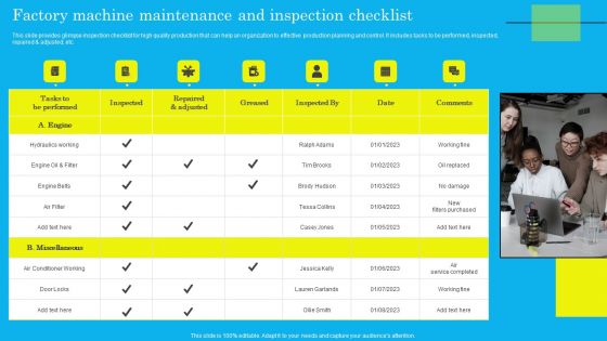 Factory Machine Maintenance And Inspection Checklist Sample PDF
