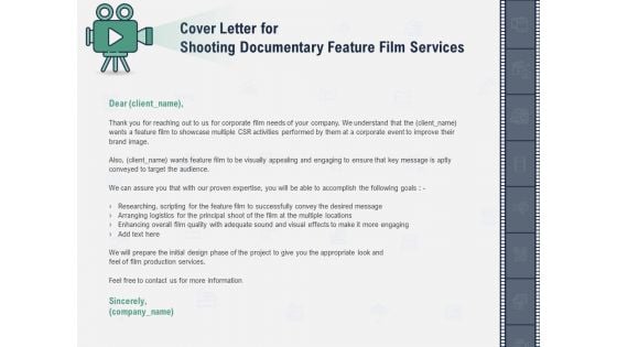 Factual Picture Filming Cover Letter For Shooting Documentary Feature Film Services Introduction PDF