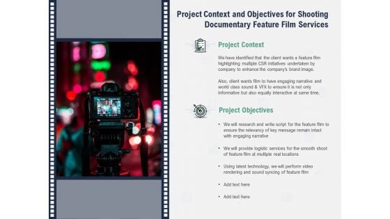 Factual Picture Filming Project Context And Objectives For Shooting Documentary Feature Film Services Structure PDF