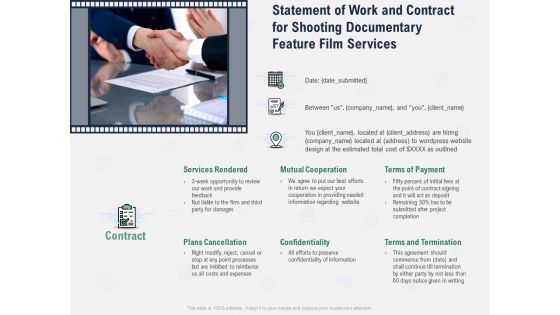 Factual Picture Filming Statement Of Work And Contract For Shooting Documentary Feature Film Services Structure PDF