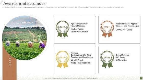 Farming Business Company Profile Awards And Accolades Formats PDF