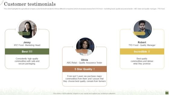 Farming Business Company Profile Customer Testimonials Template PDF Farming Business Company Profile Customer Testimonials Template PDF