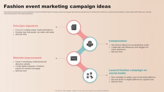 Fashion Event Marketing Campaign Ideas Icons PDF