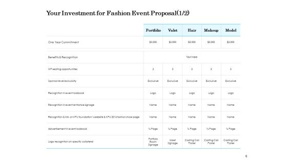 Fashion Event Proposal Ppt PowerPoint Presentation Complete Deck With Slides Slide06