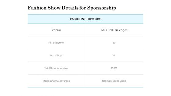 Fashion Show Details For Sponsorship Ppt PowerPoint Presentation File Graphics Template