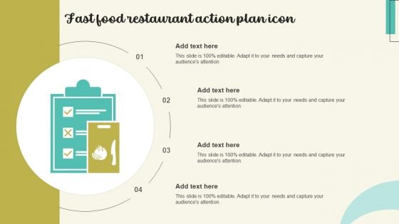 Fast Food Restaurant Action Plan Icon Formats PDF