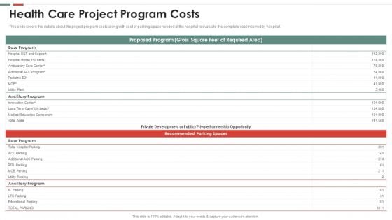 Feasibility Analysis Template Different Projects Health Care Project Program Costs Introduction PDF