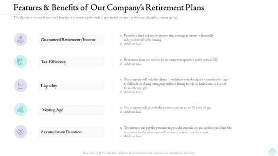 Features And Benefits Of Our Companys Retirement Plans Template PDF