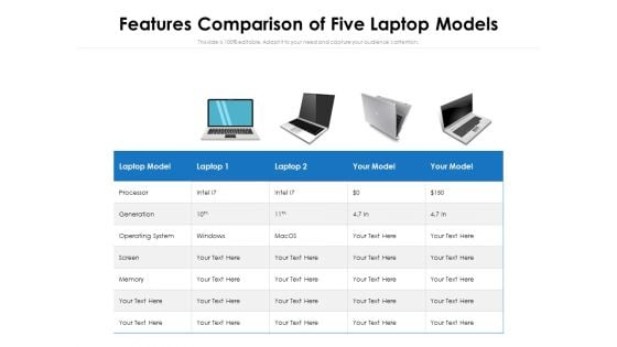 Features Comparison Of Five Laptop Models Ppt PowerPoint Presentation File Objects PDF