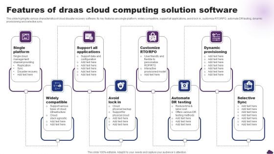 Features Of Draas Cloud Computing Solution Software Elements PDF