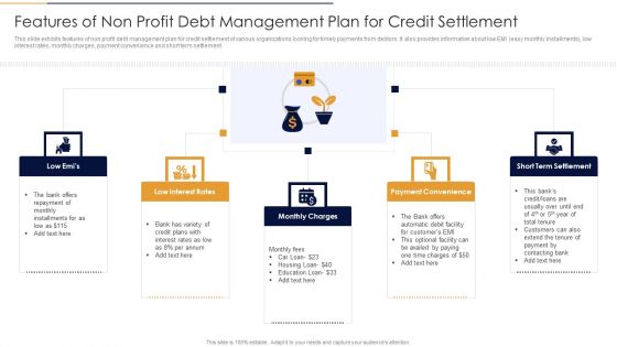 Features Of Non Profit Debt Management Plan For Credit Settlement Inspiration PDF