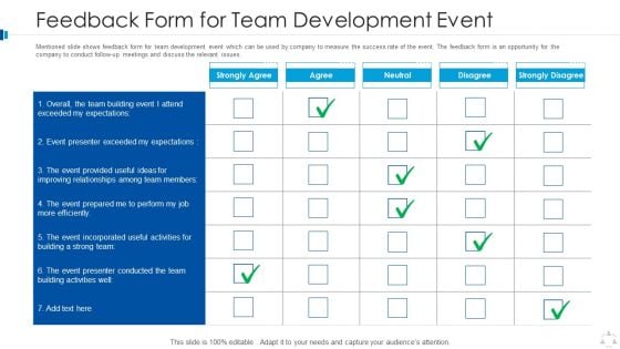 Feedback Form For Team Development Event Designs PDF