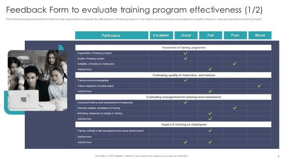 Feedback Form To Evaluate Training Program Effectiveness Summary PDF