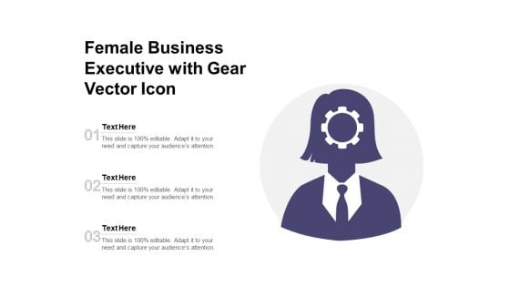 Female Business Executive With Gear Vector Icon Ppt PowerPoint Presentation Inspiration Information PDF