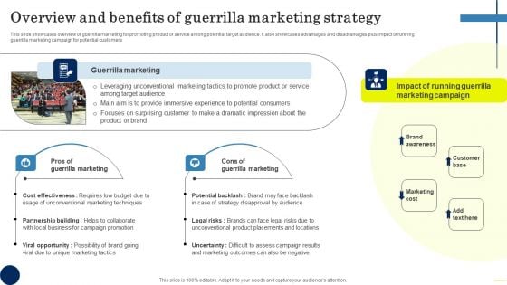 Field Marketing Strategies To Boost Product Sales Overview And Benefits Of Guerrilla Marketing Elements PDF