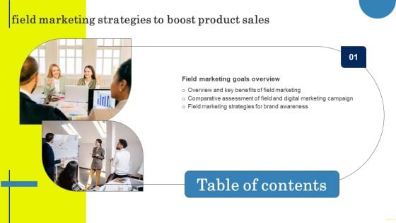 Field Marketing Strategies To Boost Product Sales Table Of Contents Formats PDF