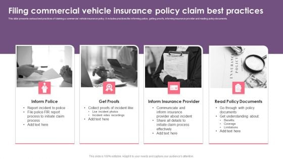 Filing Commercial Vehicle Insurance Policy Claim Best Practices Elements PDF Filing Commercial Vehicle Insurance Policy Claim Best Practices Elements PDF