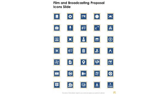Film And Broadcasting Proposal Icons Slide One Pager Sample Example Document Film And Broadcasting Proposal Icons Slide One Pager Sample Example Document