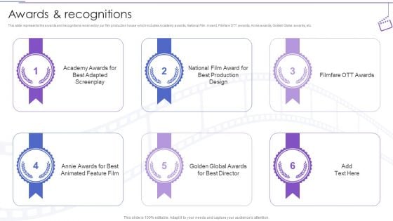 Film Making Company Outline Awards And Recognitions Ppt PowerPoint Presentation Icon Show PDF