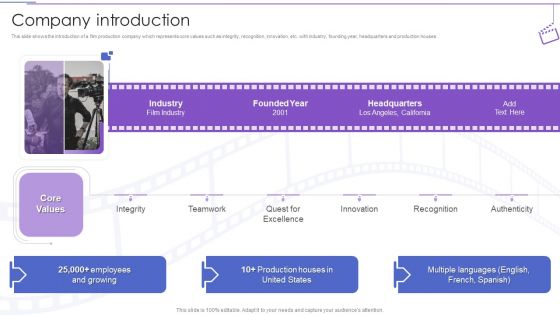 Film Making Company Outline Company Introduction Ppt PowerPoint Presentation Gallery Layout Ideas PDF