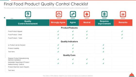 Final Food Product Quality Control Checklist Increased Superiority For Food Products Structure PDF Final Food Product Quality Control Checklist Increased Superiority For Food Products Structure PDF