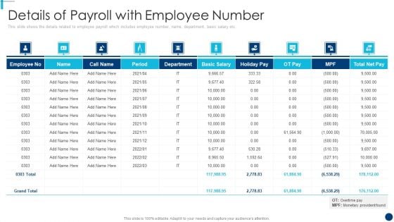 Finance And Accountancy BPO Details Of Payroll With Employee Number Brochure PDF