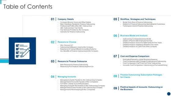 Finance And Accountancy BPO Table Of Contents Elements PDF