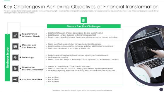 Finance And Accounting Online Conversion Plan Key Challenges In Achieving Objectives Icons PDF