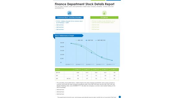 Finance Department Stock Details Report One Pager Documents