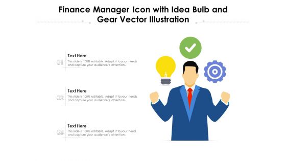 Finance Manager Icon With Idea Bulb And Gear Vector Illustration Ppt PowerPoint Presentation Infographics Graphics Tutorials PDF