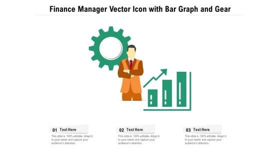 Finance Manager Vector Icon With Bar Graph And Gear Ppt PowerPoint Presentation Model Demonstration PDF