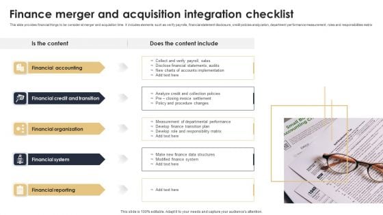 Finance Merger And Acquisition Integration Checklist Summary PDF