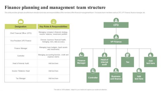 Finance Planning And Management Team Structure Effective Planning For Monetary Demonstration PDF